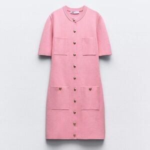 Zara Pink Midi Dress with Gold Buttons